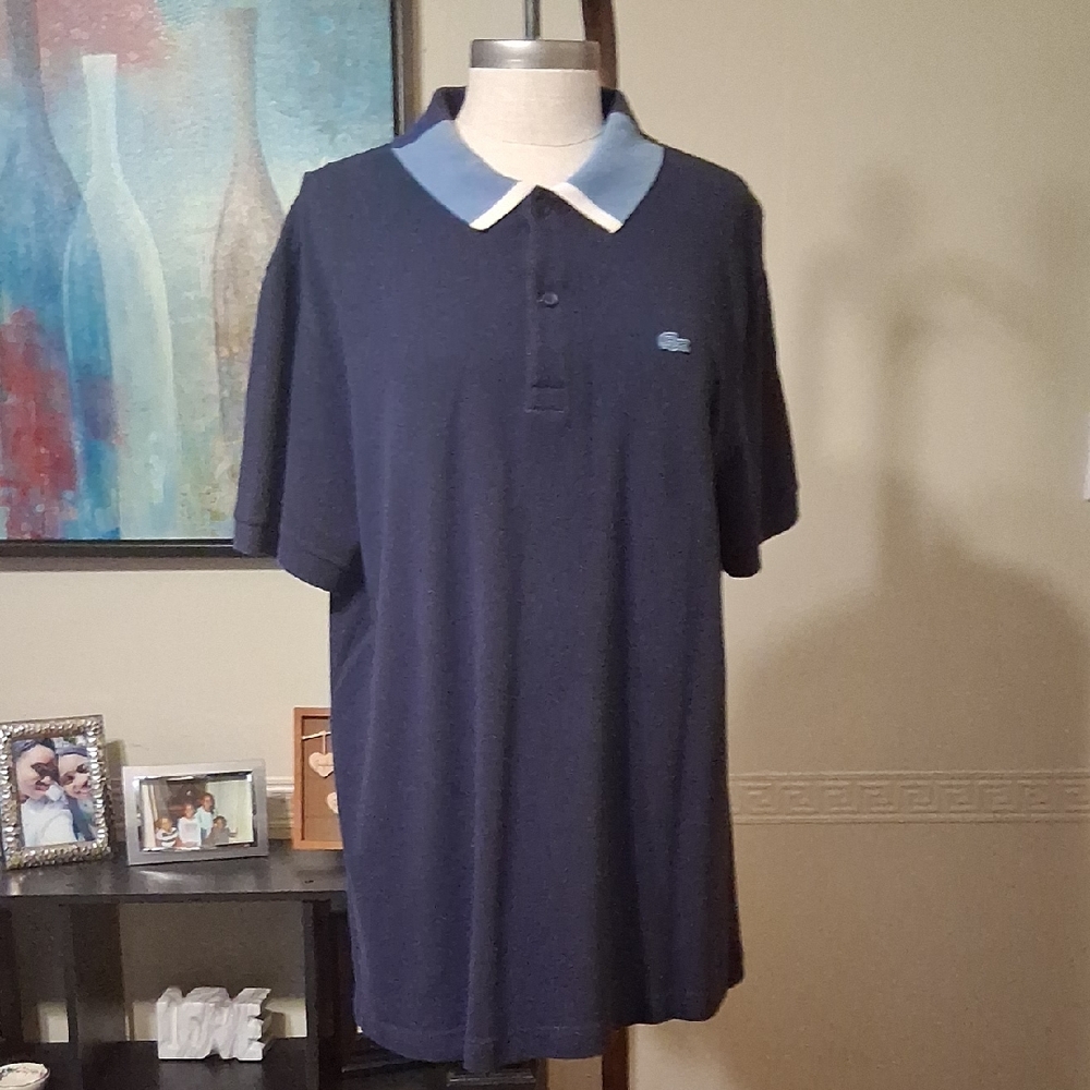 Lacoste Dark Blue Polo with Light Blue Collar